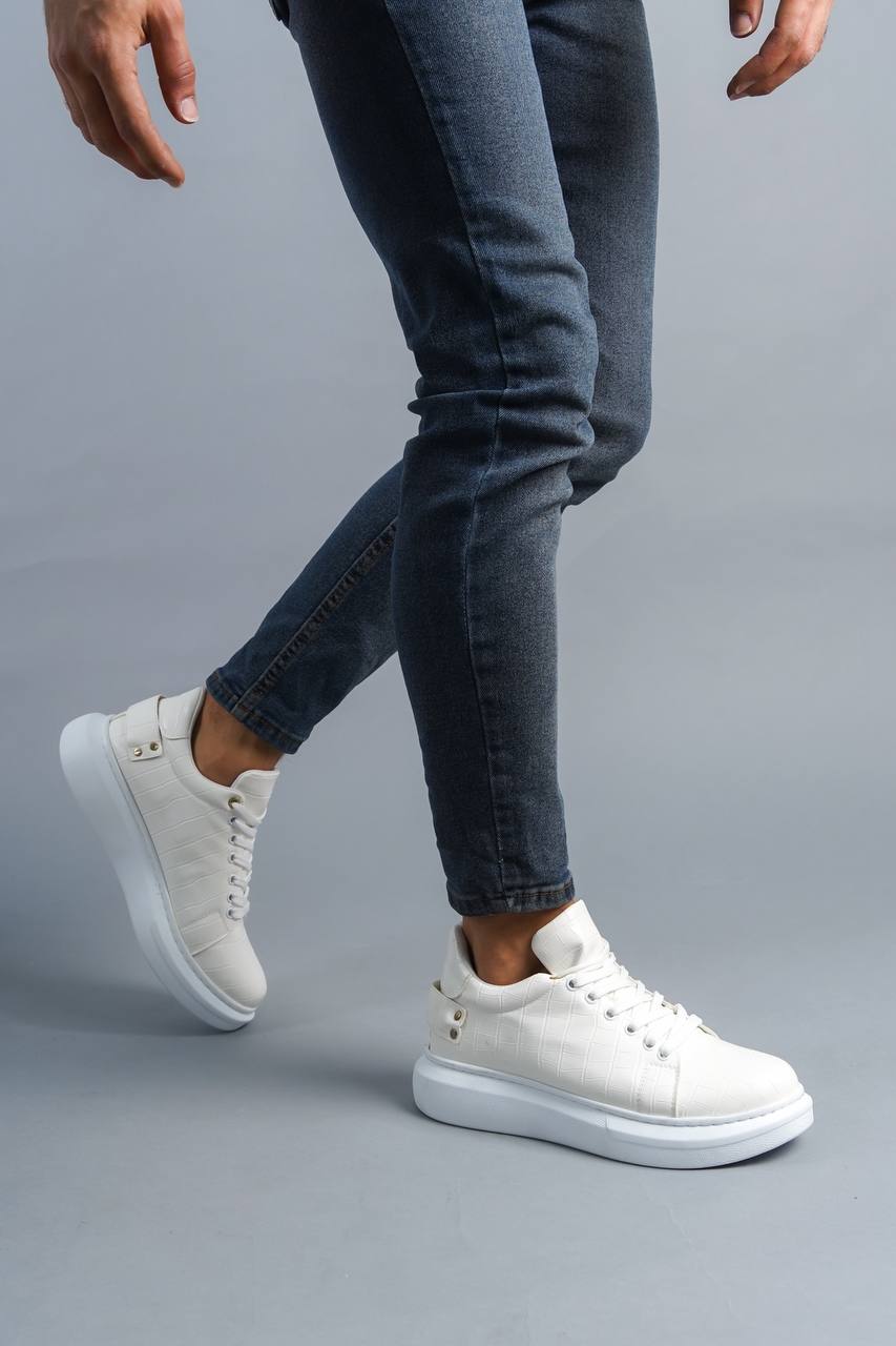ZRK-047 Premium Yüksek Kalite Kalın Taban Beyaz Crocodile Günlük Erkek Sneaker