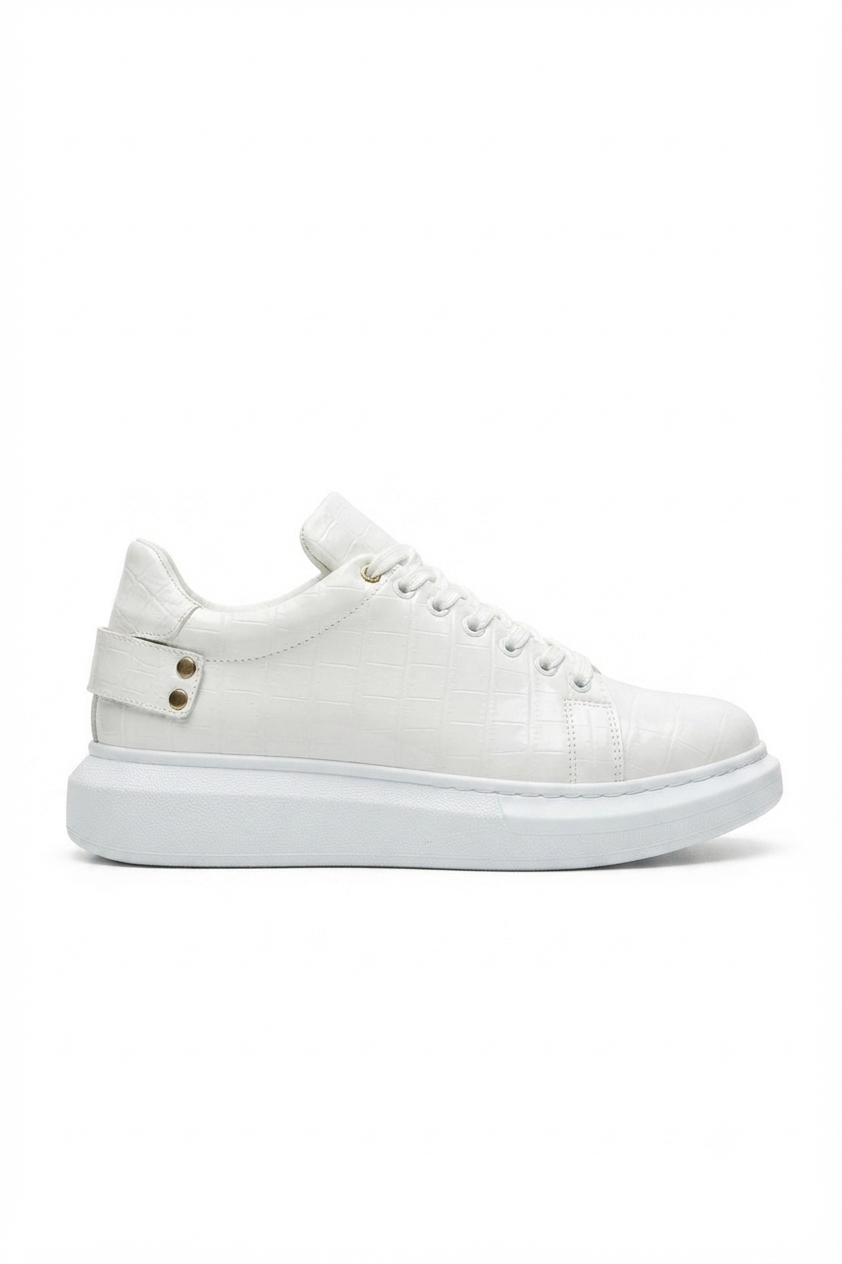 ZRK-047 Premium Yüksek Kalite Kalın Taban Beyaz Crocodile Günlük Erkek Sneaker