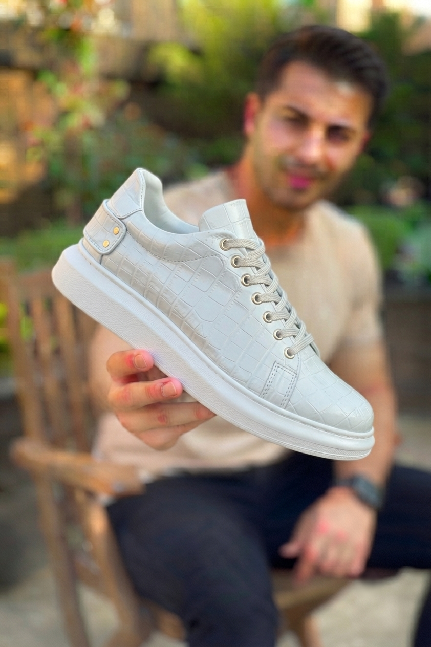 ZRK-047 Premium Yüksek Kalite Kalın Taban Beyaz Crocodile Günlük Erkek Sneaker