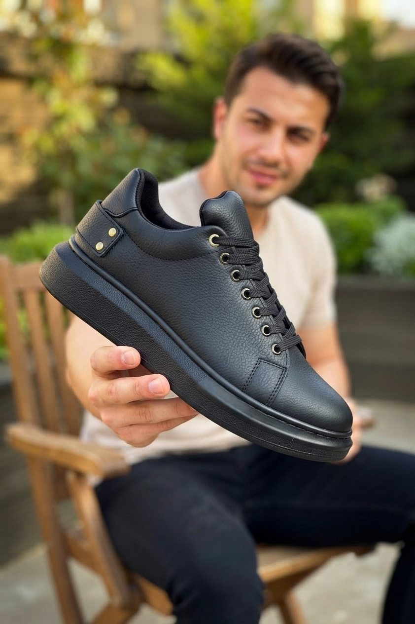 ZRK-X047 Premium Yüksek Kalite Kalın Taban Siyah Günlük Erkek Sneaker