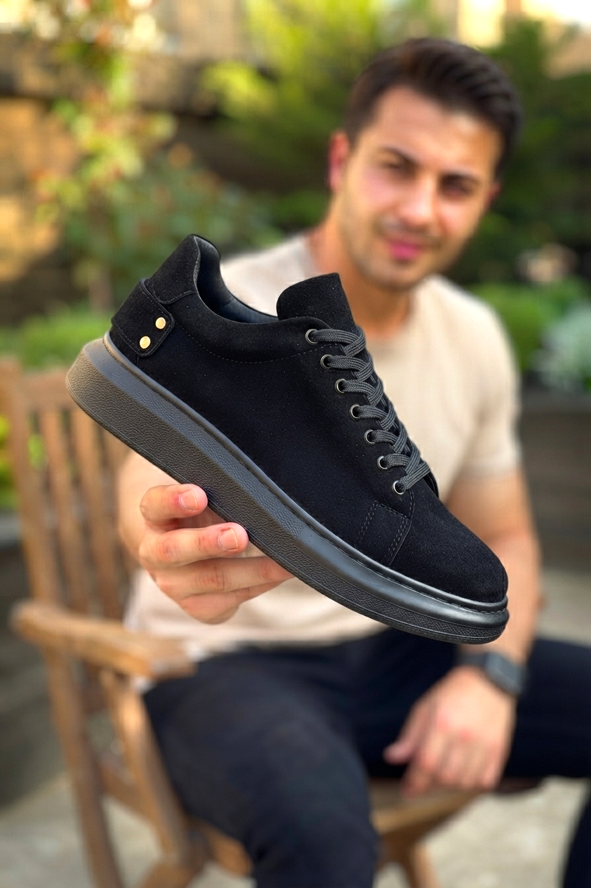 ZRK-X047 Premium Yüksek Kalite Kalın Taban Siyah Süet Günlük Erkek Sneaker