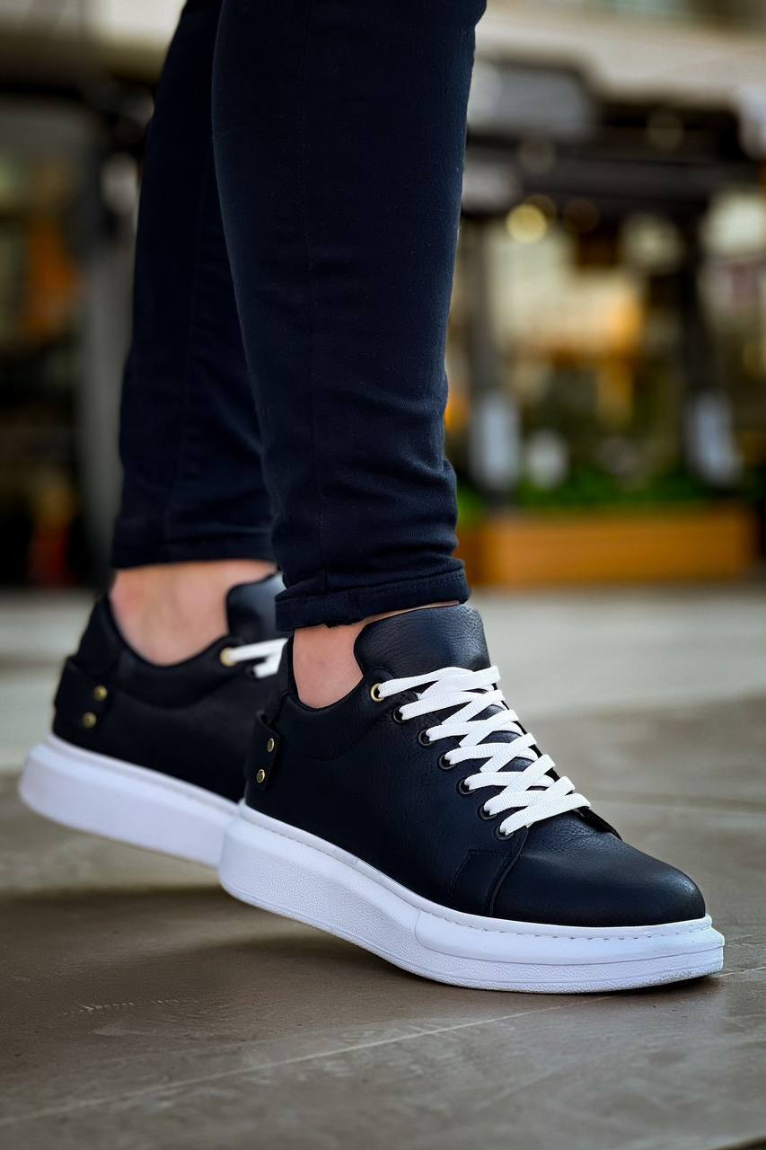ZRK-047 Premium Yüksek Kalite Kalın Taban Siyah Beyaz Crocodile Günlük Erkek Sneaker