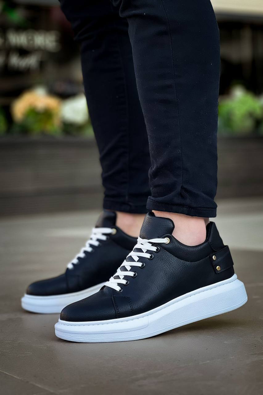 ZRK-047 Premium Yüksek Kalite Kalın Taban Siyah Beyaz Crocodile Günlük Erkek Sneaker