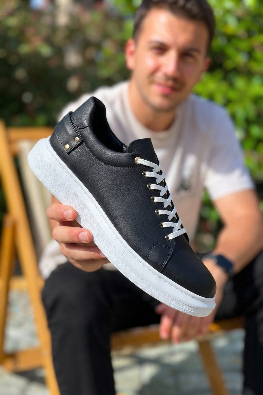 ZRK-047 Premium Yüksek Kalite Kalın Taban Siyah Beyaz Crocodile Günlük Erkek Sneaker