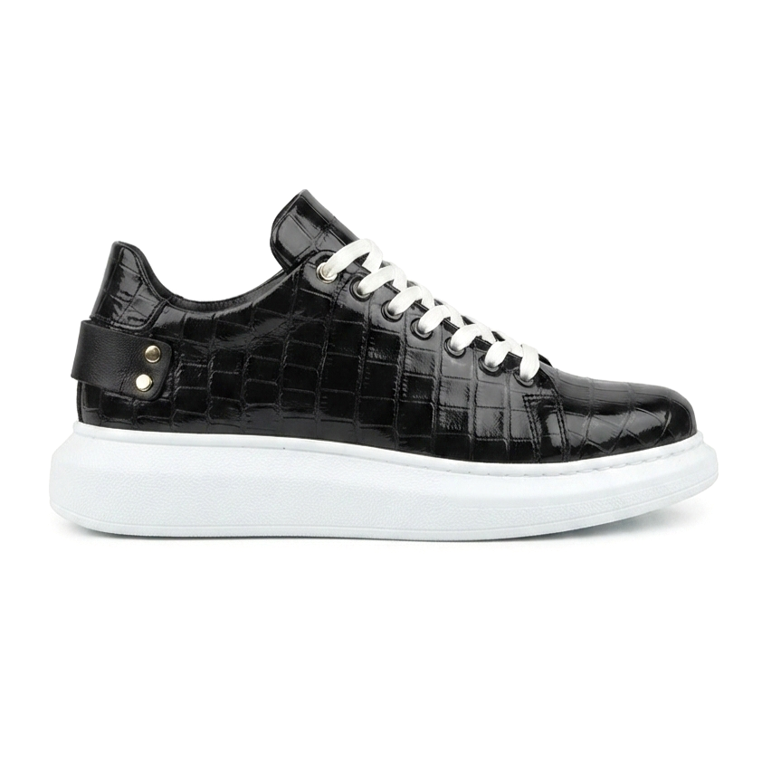 ZRK-X047 Premium Yüksek Kalite Kalın Taban Siyah Beyaz Crocodile Günlük Erkek Sneaker
