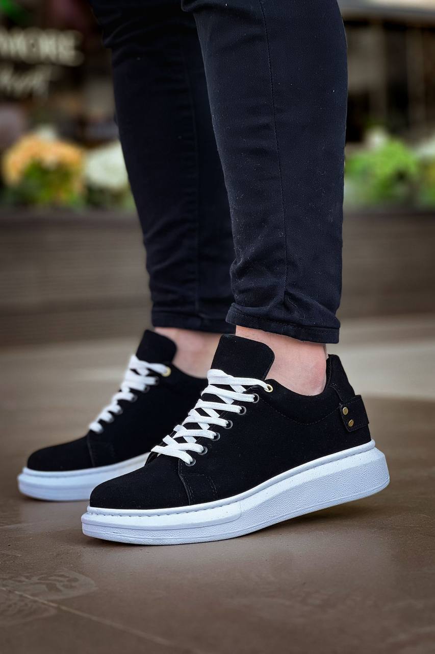 ZRK-X047 Premium Yüksek Kalite Kalın Taban Siyah Beyaz Süet Günlük Erkek Sneaker