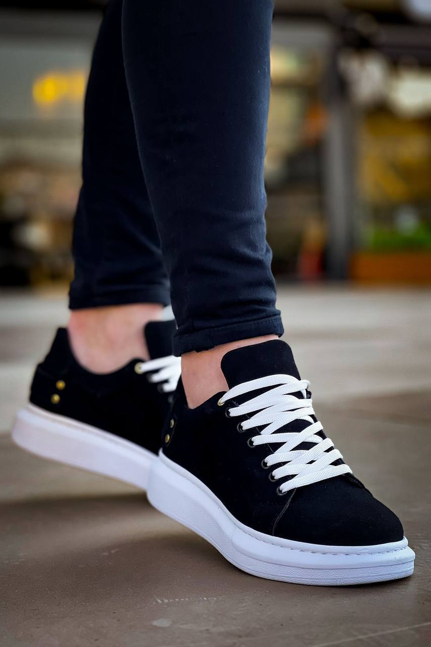 ZRK-X047 Premium Yüksek Kalite Kalın Taban Siyah Beyaz Süet Günlük Erkek Sneaker