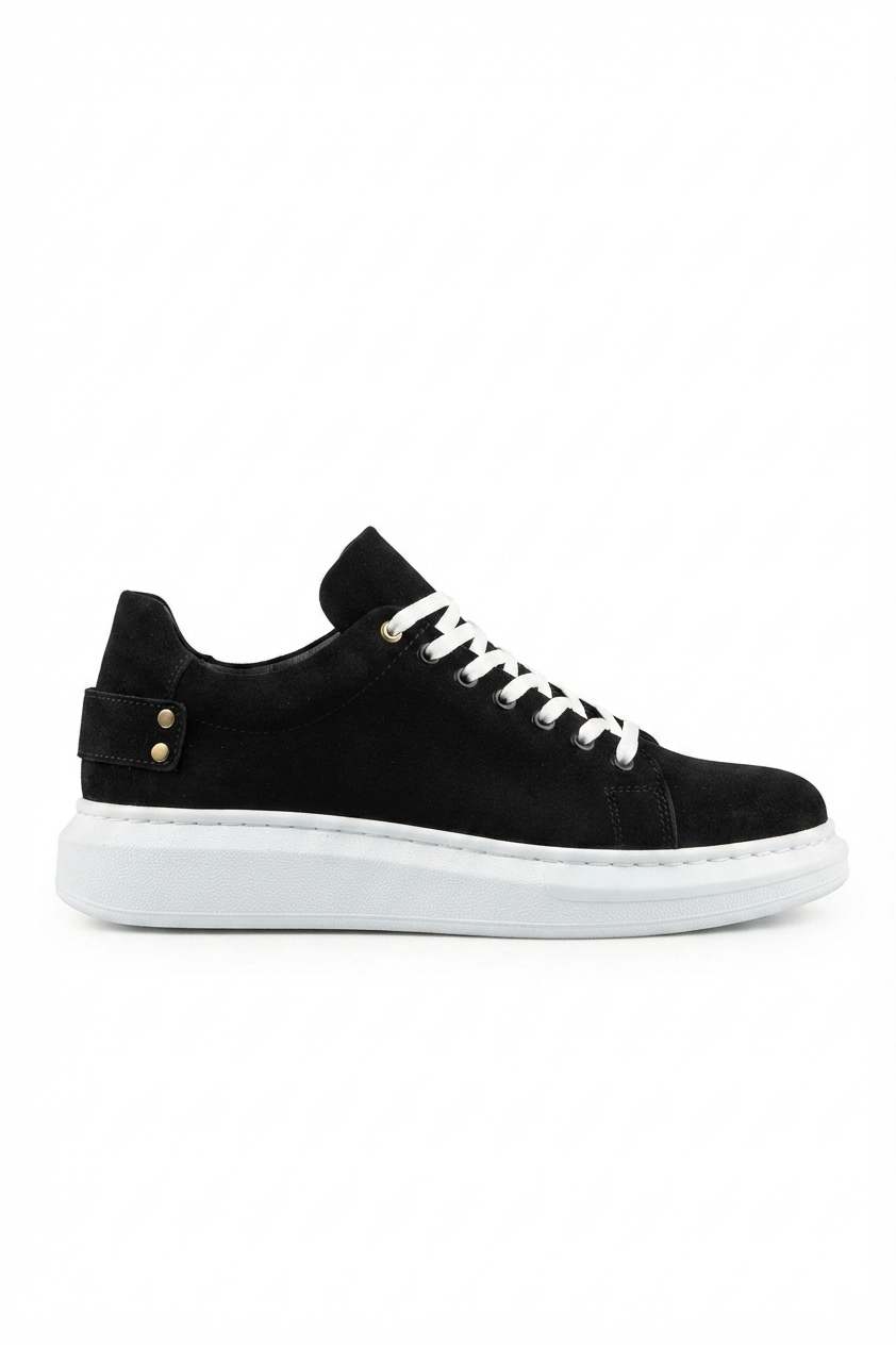 ZRK-X047 Premium Yüksek Kalite Kalın Taban Siyah Beyaz Süet Günlük Erkek Sneaker