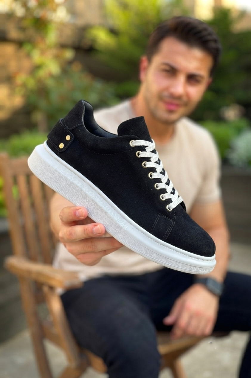 ZRK-X047 Premium Yüksek Kalite Kalın Taban Siyah Beyaz Süet Günlük Erkek Sneaker