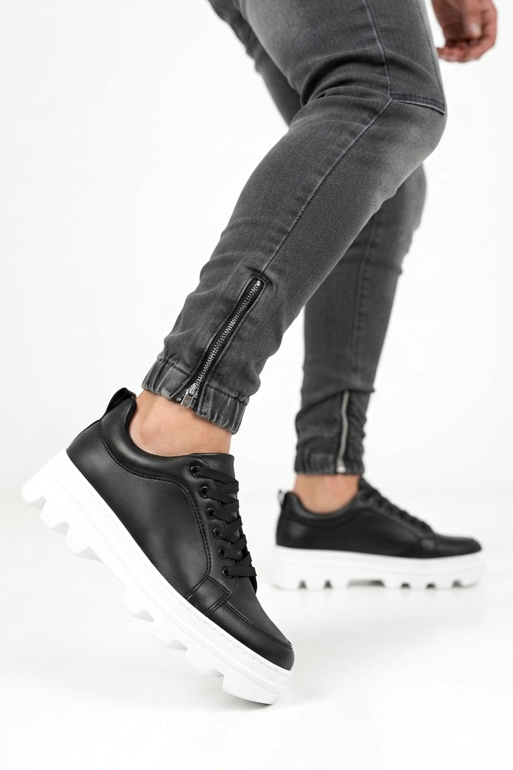 ZRK-X056 Premium Traktör Taban Siyah Beyaz Erkek Spor Ayakkabı