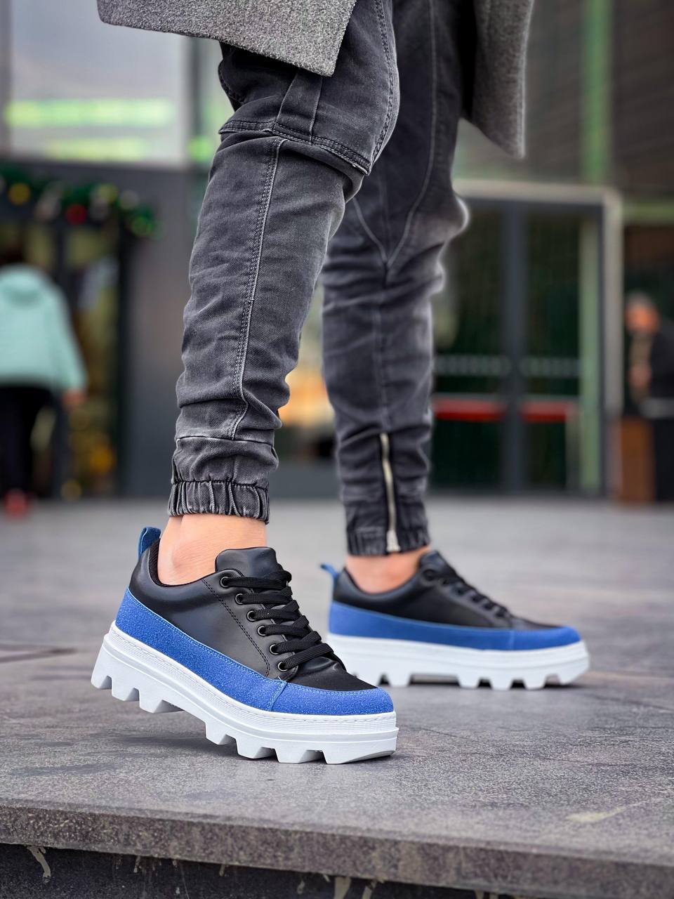 ZRK-X056 Premium Traktör Taban Siyah Mavi Erkek Spor Ayakkabı