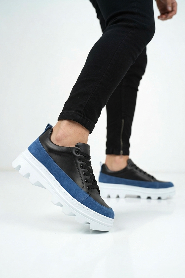 ZRK-X056 Premium Traktör Taban Siyah Mavi Erkek Spor Ayakkabı