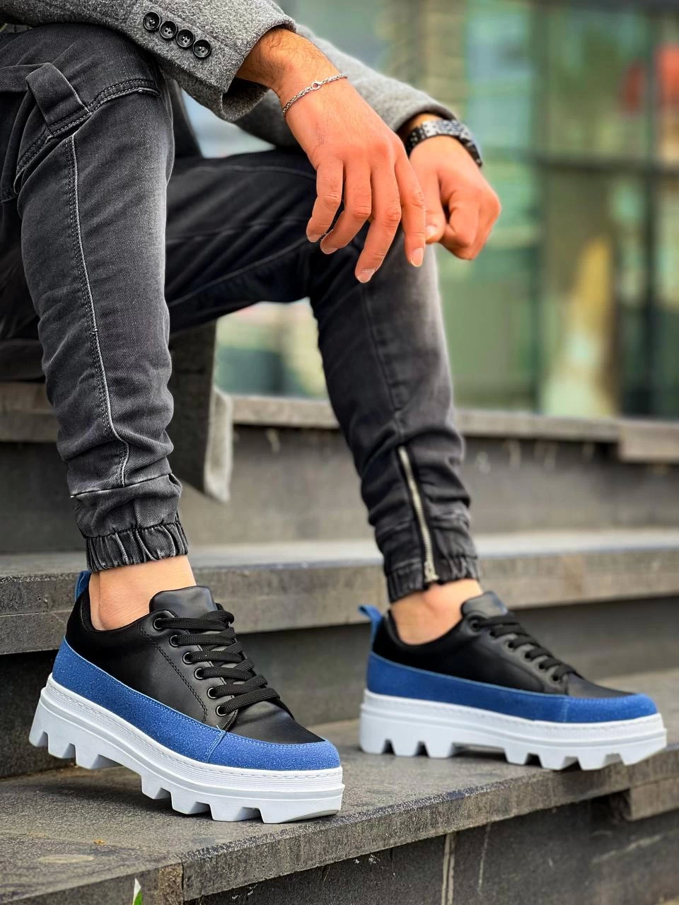 ZRN-056 Traktör Taban Siyah Mavi Günlük Spor Ayakkabı