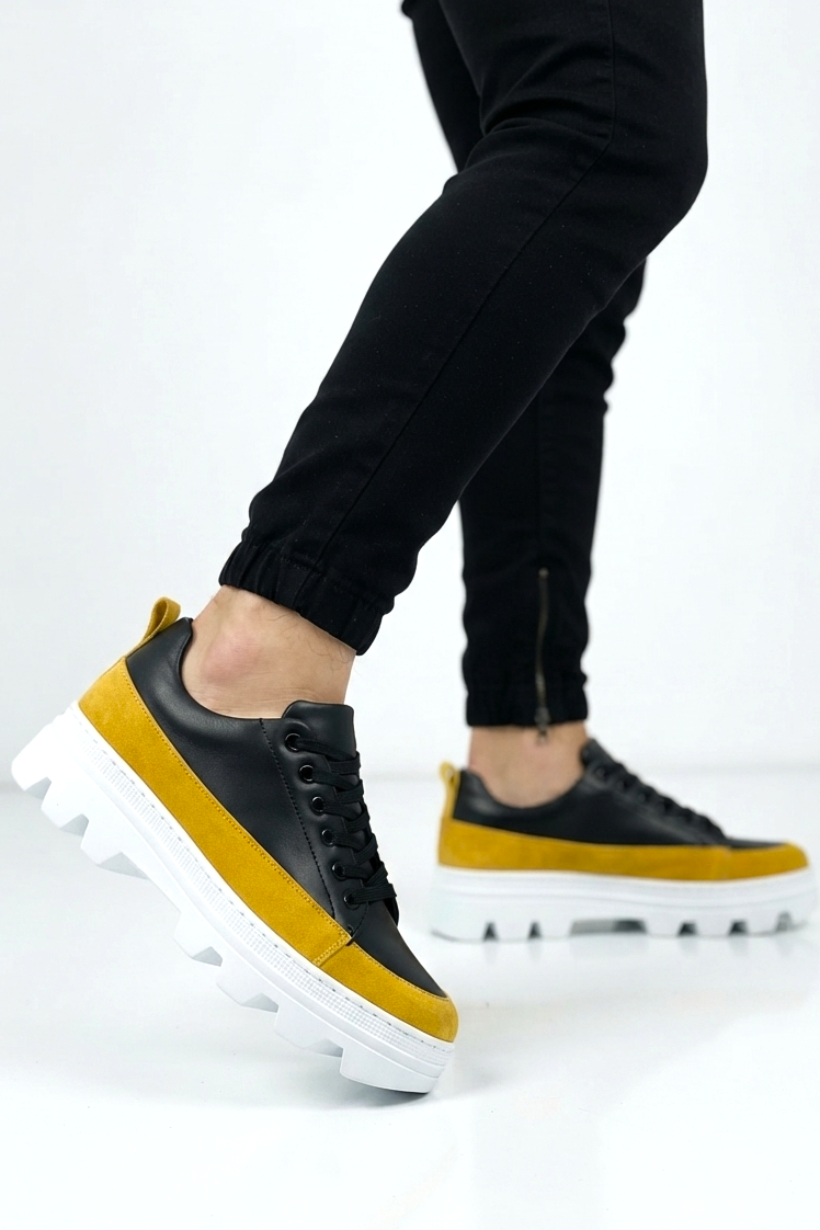 ZRK-X056 Premium Traktör Taban Siyah Sarı Erkek Spor Ayakkabı