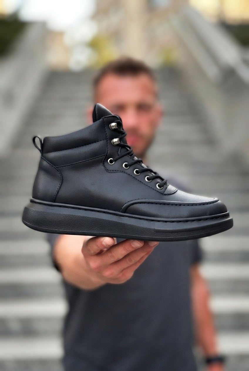 ZRK-X0994 Premium Siyah Yüksek Taban Erkek Bağcıklı Spor Bot