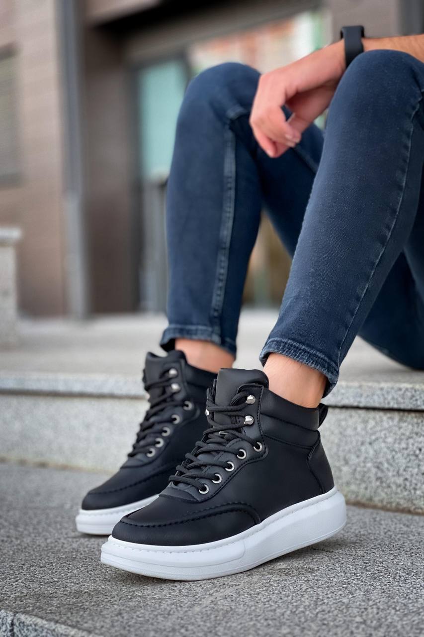 ZRK-X0994 Premium Black and White High-Sole Men's Lace-Up Sport Boot