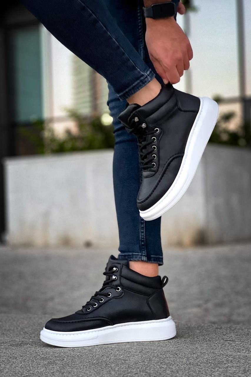 ZRK-X0994 Premium Black and White High-Sole Men's Lace-Up Sport Boot