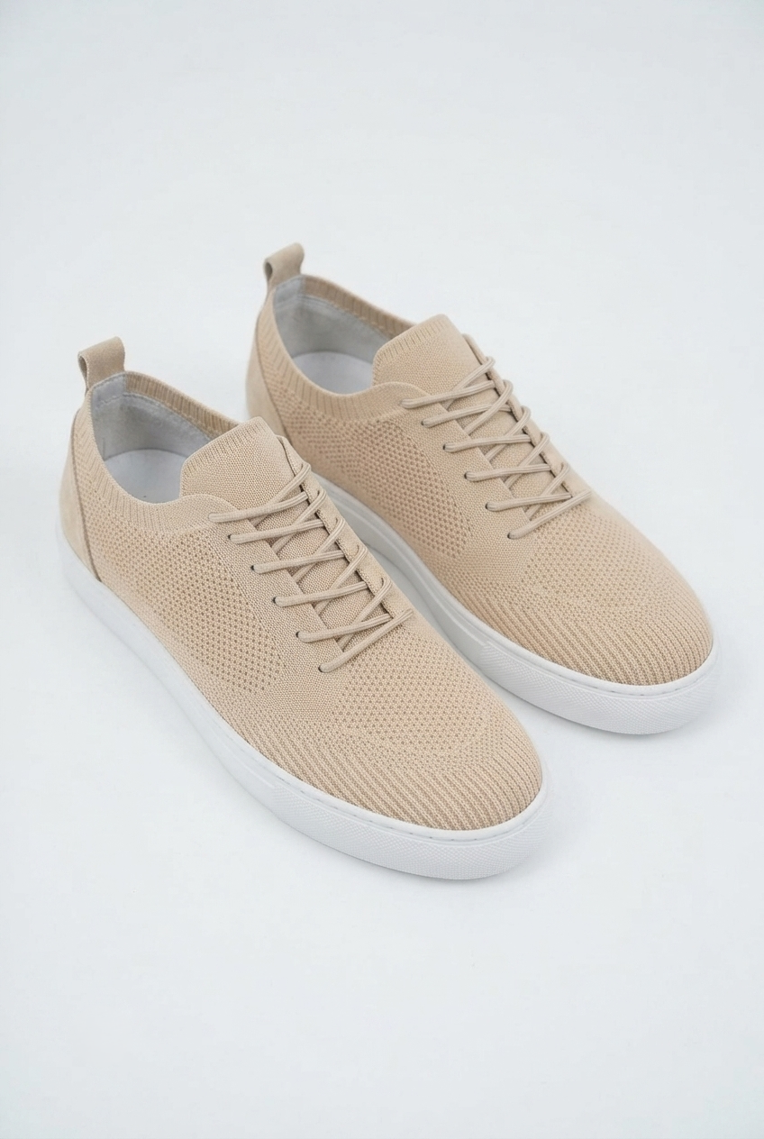 ZRK-X101 Premium Nefes Alan Bej Triko Bağcıklı Günlük Erkek Sneaker