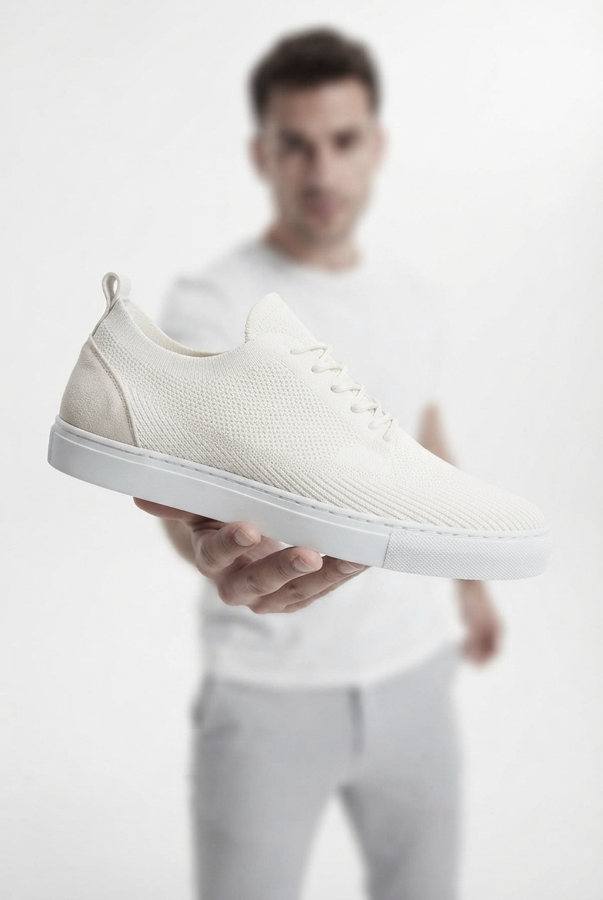 ZRK-X101 Premium Nefes Alan Beyaz Triko Bağcıklı Günlük Erkek Sneaker
