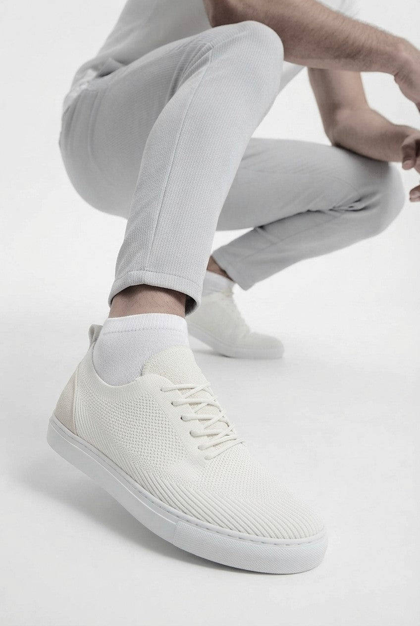 ZRK-X101 Premium Nefes Alan Beyaz Triko Bağcıklı Günlük Erkek Sneaker