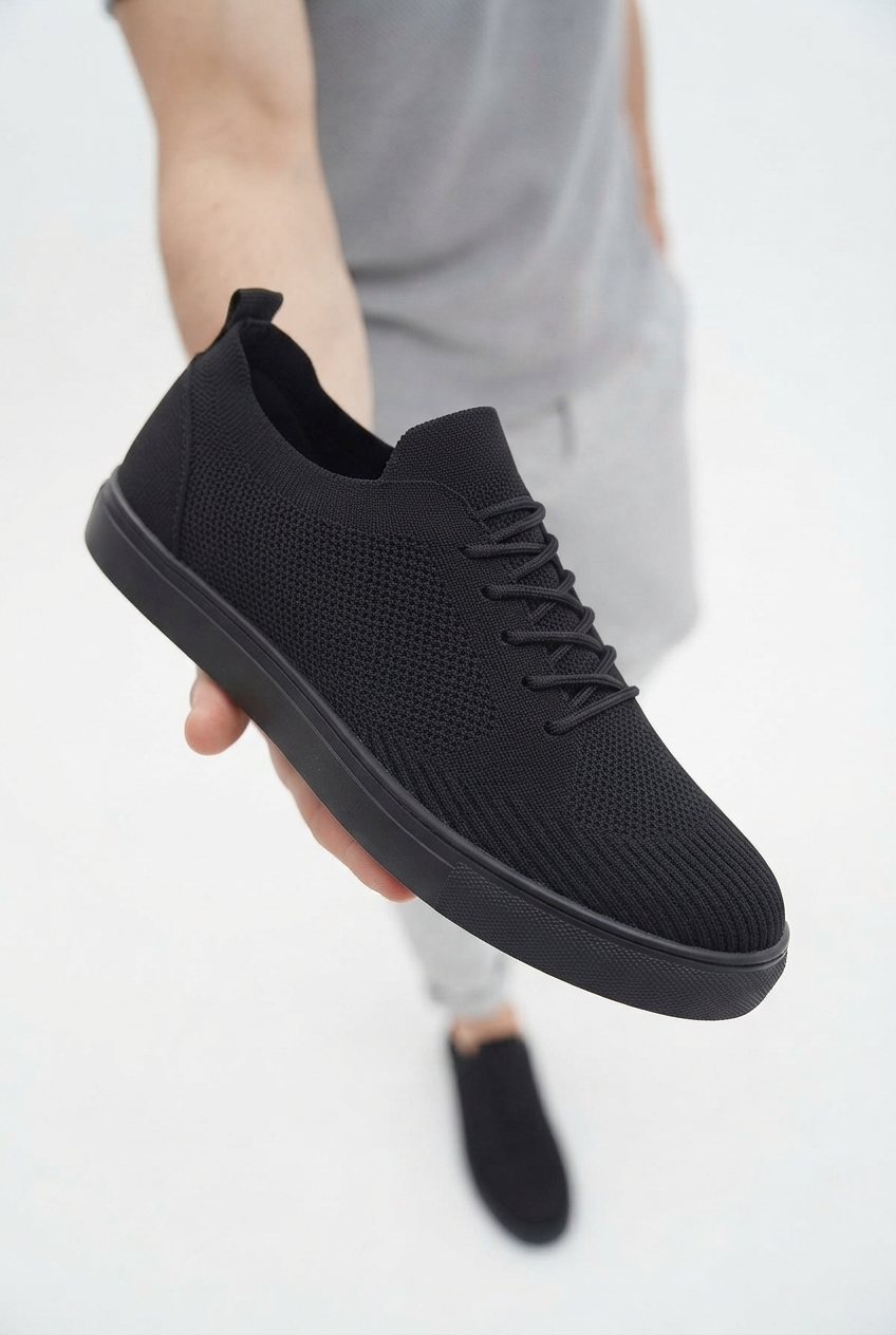 ZRK-X101 Premium Nefes Alan Siyah Triko Bağcıklı Günlük Erkek Sneaker