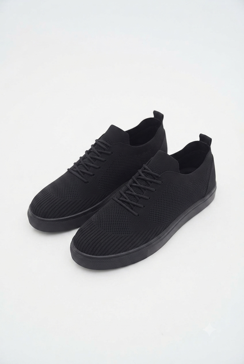 ZRK-X101 Premium Nefes Alan Siyah Triko Bağcıklı Günlük Erkek Sneaker