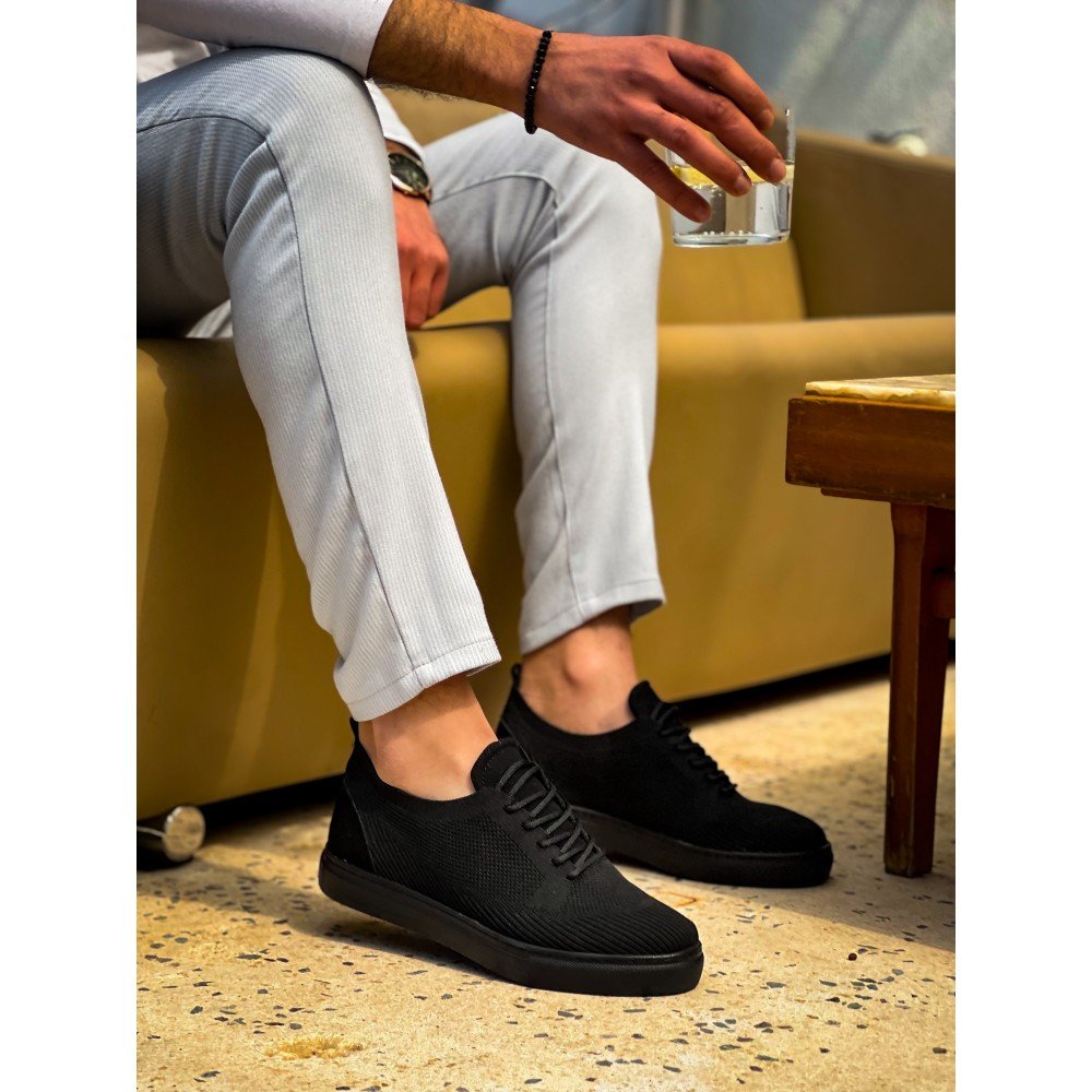 ZRN-101 Siyah Premium Triko Bağcıklı Günlük Erkek Ayakkabı