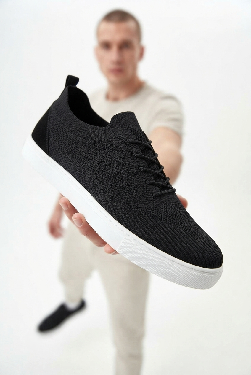 ZRK-X101 Premium Nefes Alan Siyah Beyaz Triko Bağcıklı Günlük Erkek Sneaker