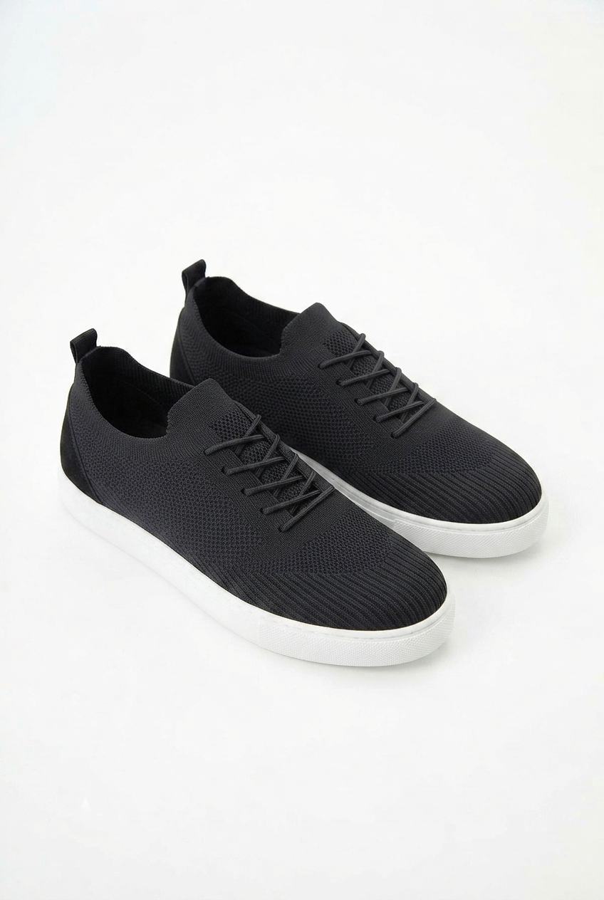 ZRK-X101 Premium Nefes Alan Siyah Beyaz Triko Bağcıklı Günlük Erkek Sneaker