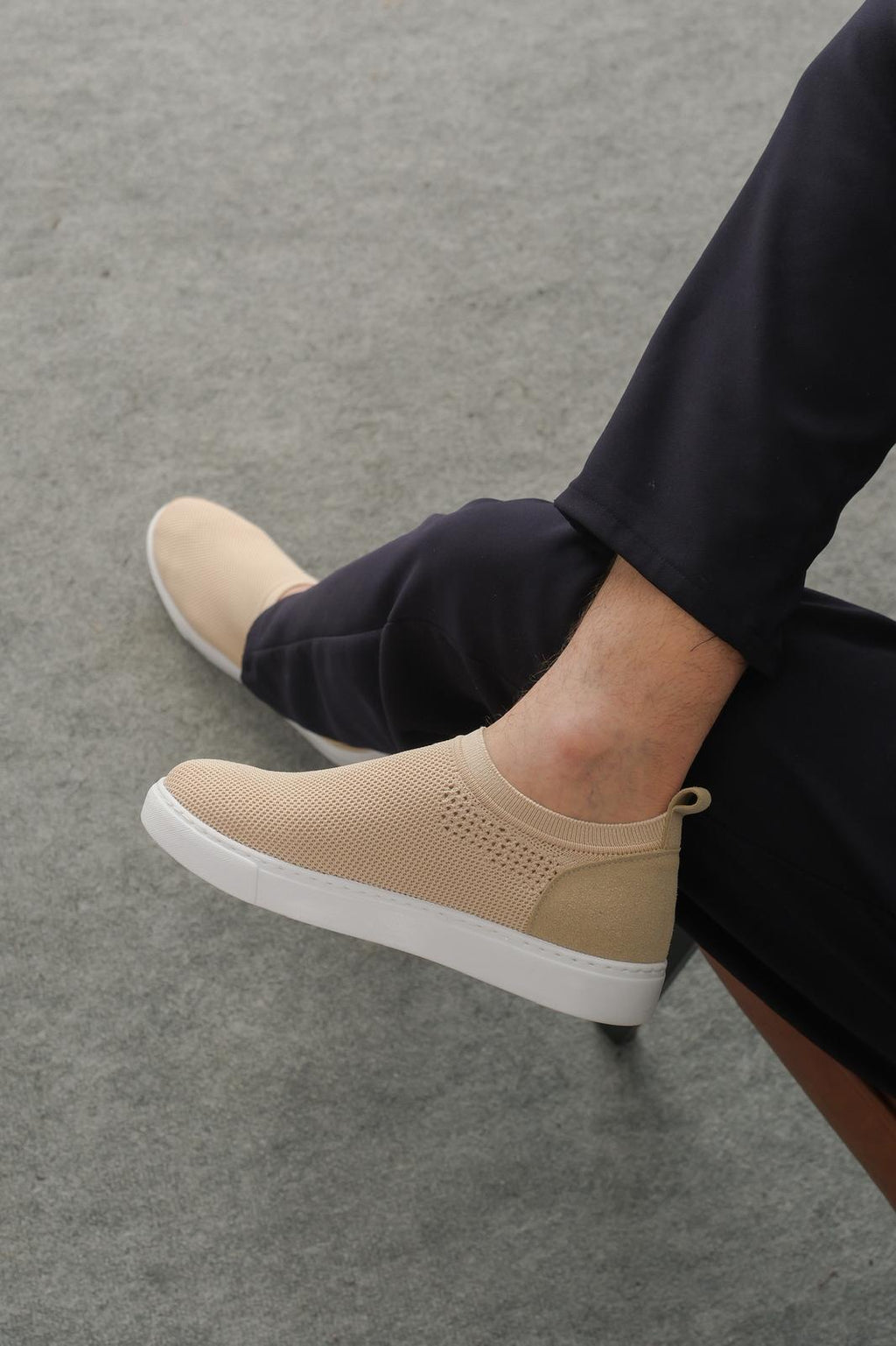ZRK-X106 Premium Rahat Slip-On Bağcıksız Nefes Alan Triko Erkek Ayakkabı Bej
