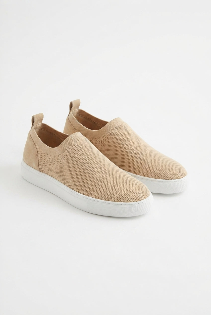 ZRK-X106 Premium Rahat Slip-On Bağcıksız Nefes Alan Triko Erkek Ayakkabı Bej