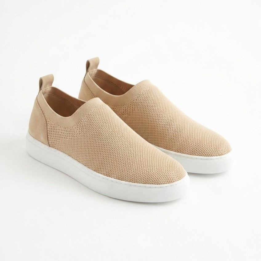 ZRK-X106 Premium Rahat Slip-On Bağcıksız Nefes Alan Triko Erkek Ayakkabı Bej