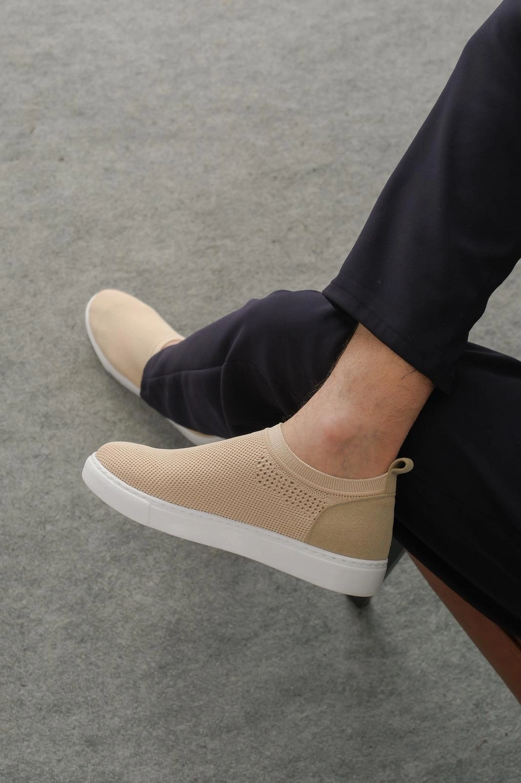 ZRK-106 Premium Rahat Slip-On Bağcıksız Triko Erkek Ayakkabı Bej