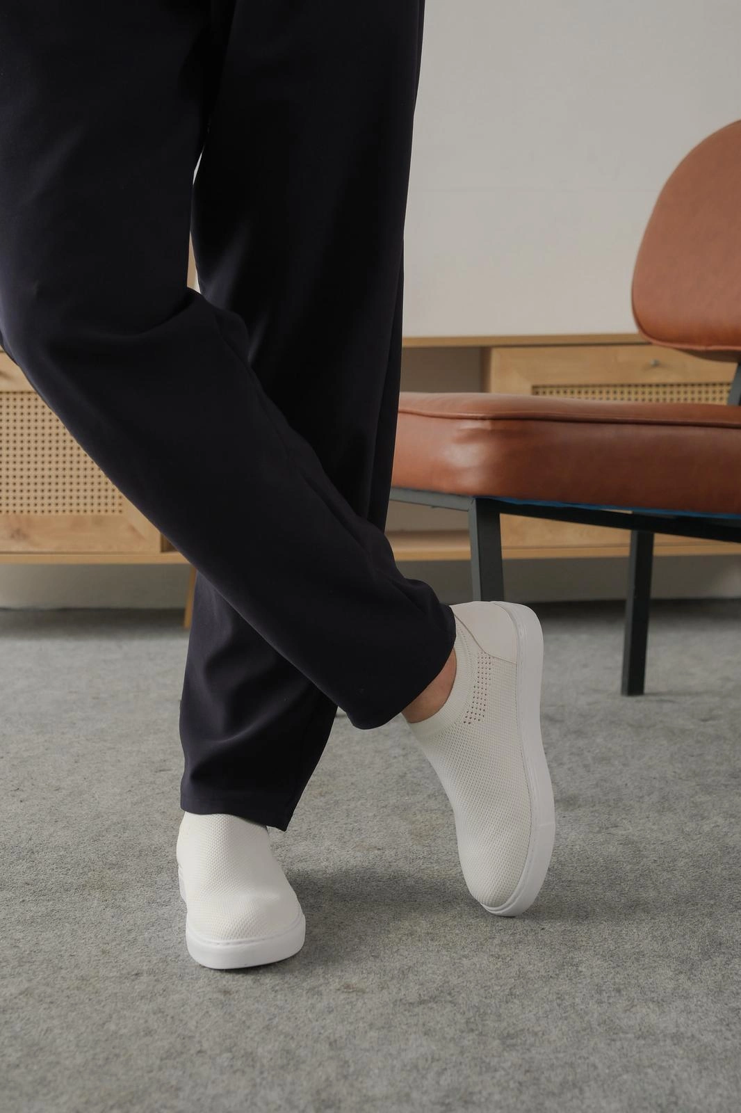 ZRK-106 Premium Rahat Slip-On Bağcıksız Triko Erkek Ayakkabı Beyaz