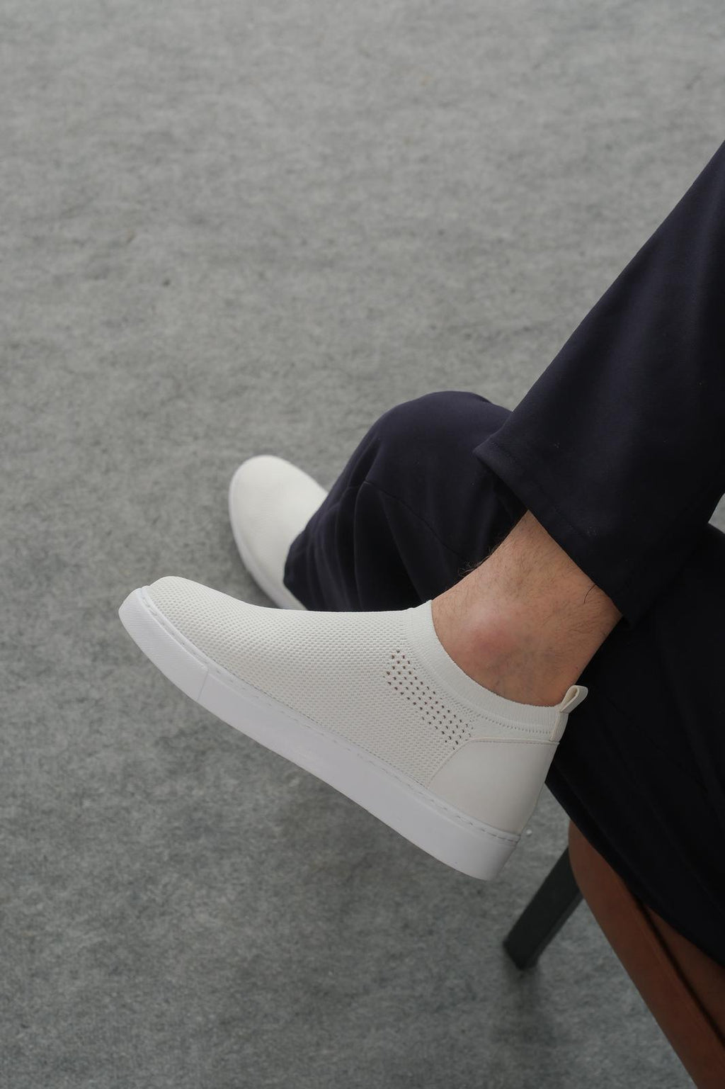 ZRK-X106 Premium Rahat Slip-On Bağcıksız Nefes Alan Triko Erkek Ayakkabı Beyaz