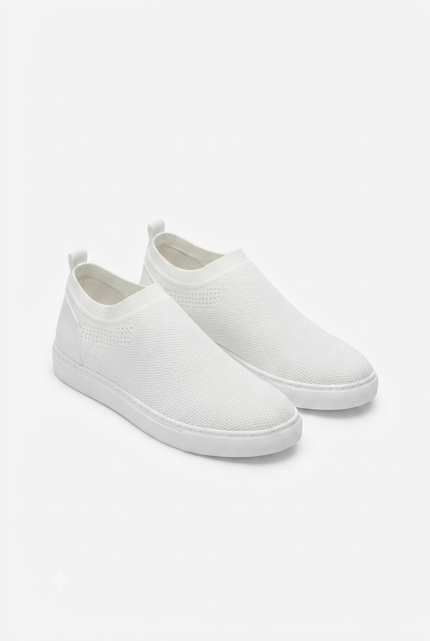 ZRK-X106 Premium Rahat Slip-On Bağcıksız Nefes Alan Triko Erkek Ayakkabı Beyaz