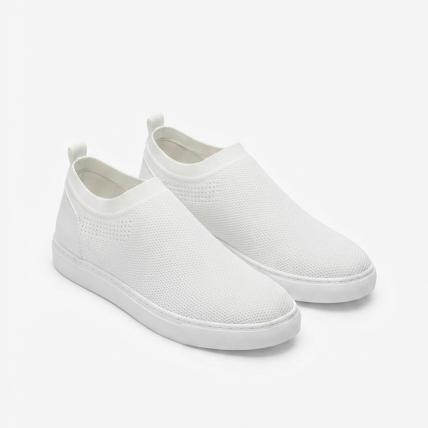 ZRK-X106 Premium Rahat Slip-On Bağcıksız Nefes Alan Triko Erkek Ayakkabı Beyaz
