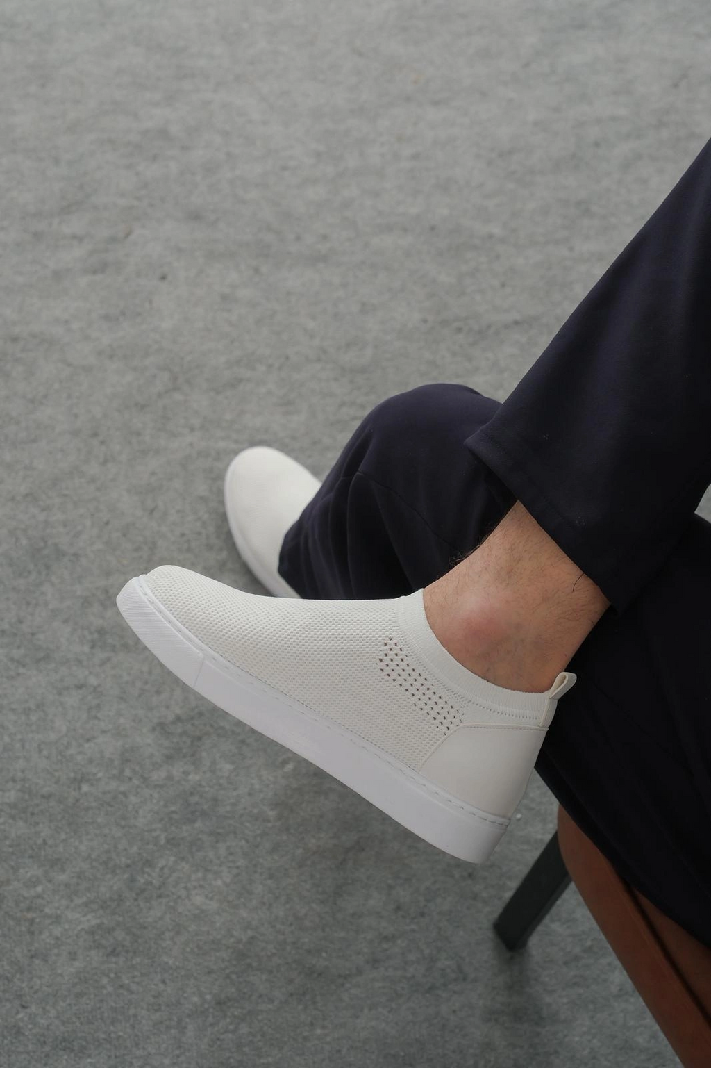 ZRK-106 Premium Rahat Slip-On Bağcıksız Triko Erkek Ayakkabı Beyaz