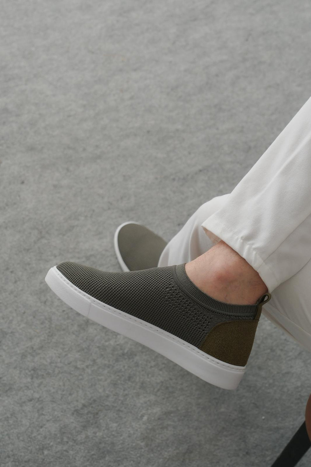 ZRK-X106 Premium Rahat Slip-On Bağcıksız Nefes Alan Triko Erkek Ayakkabı Haki