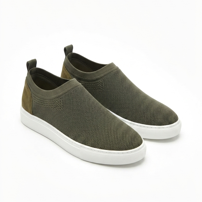 ZRK-X106 Premium Rahat Slip-On Bağcıksız Nefes Alan Triko Erkek Ayakkabı Haki