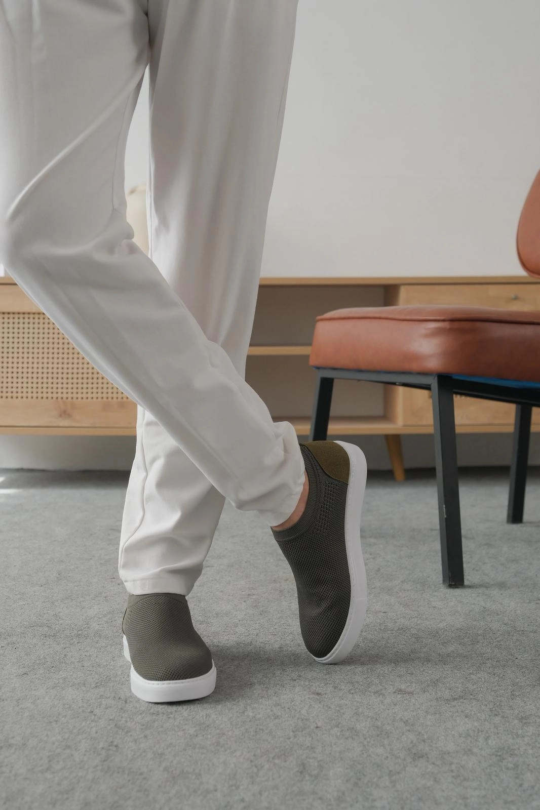 ZRK-106 Premium Rahat Slip-On Bağcıksız Triko Erkek Ayakkabı Haki
