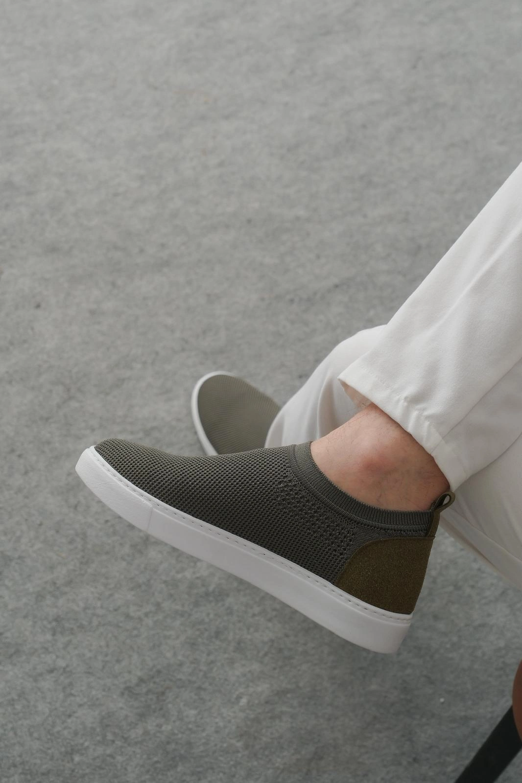 ZRK-106 Premium Rahat Slip-On Bağcıksız Triko Erkek Ayakkabı Haki