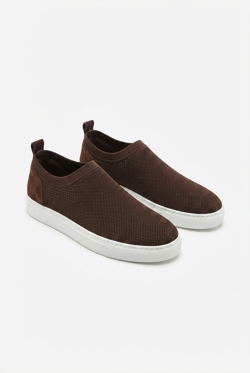 ZRK-X106 Premium Rahat Slip-On Bağcıksız Nefes Alan Triko Erkek Ayakkabı Kahverengi