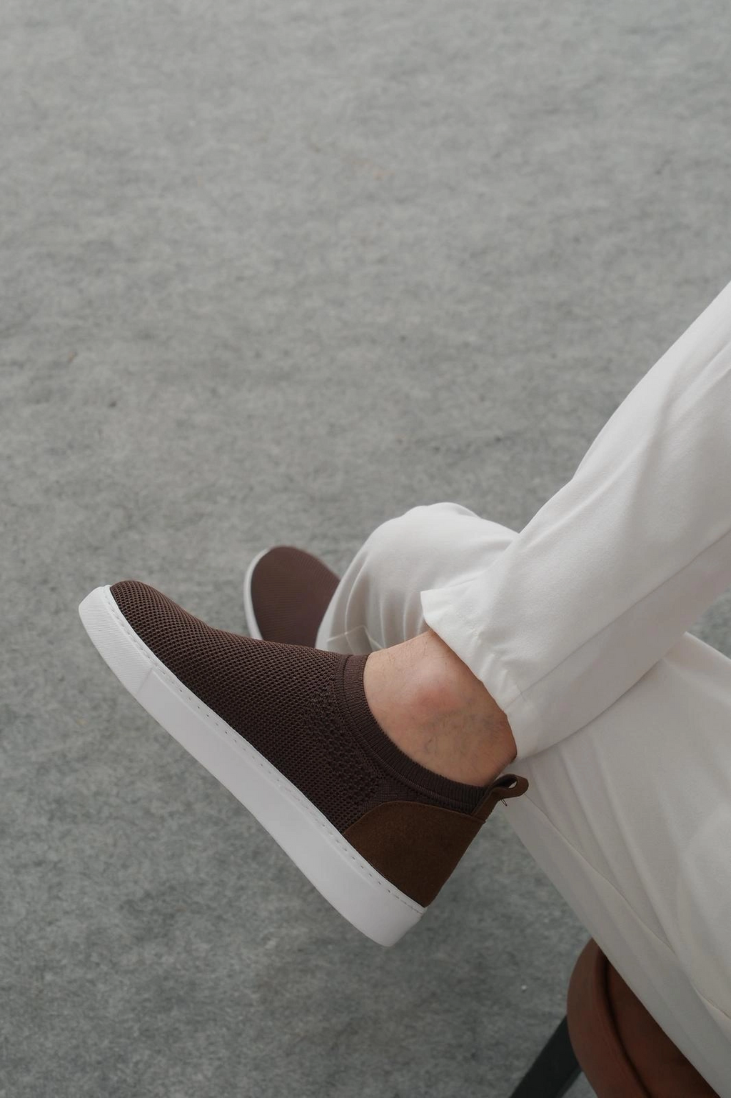 ZRK-106 Premium Rahat Slip-On Bağcıksız Triko Erkek Ayakkabı Kahve
