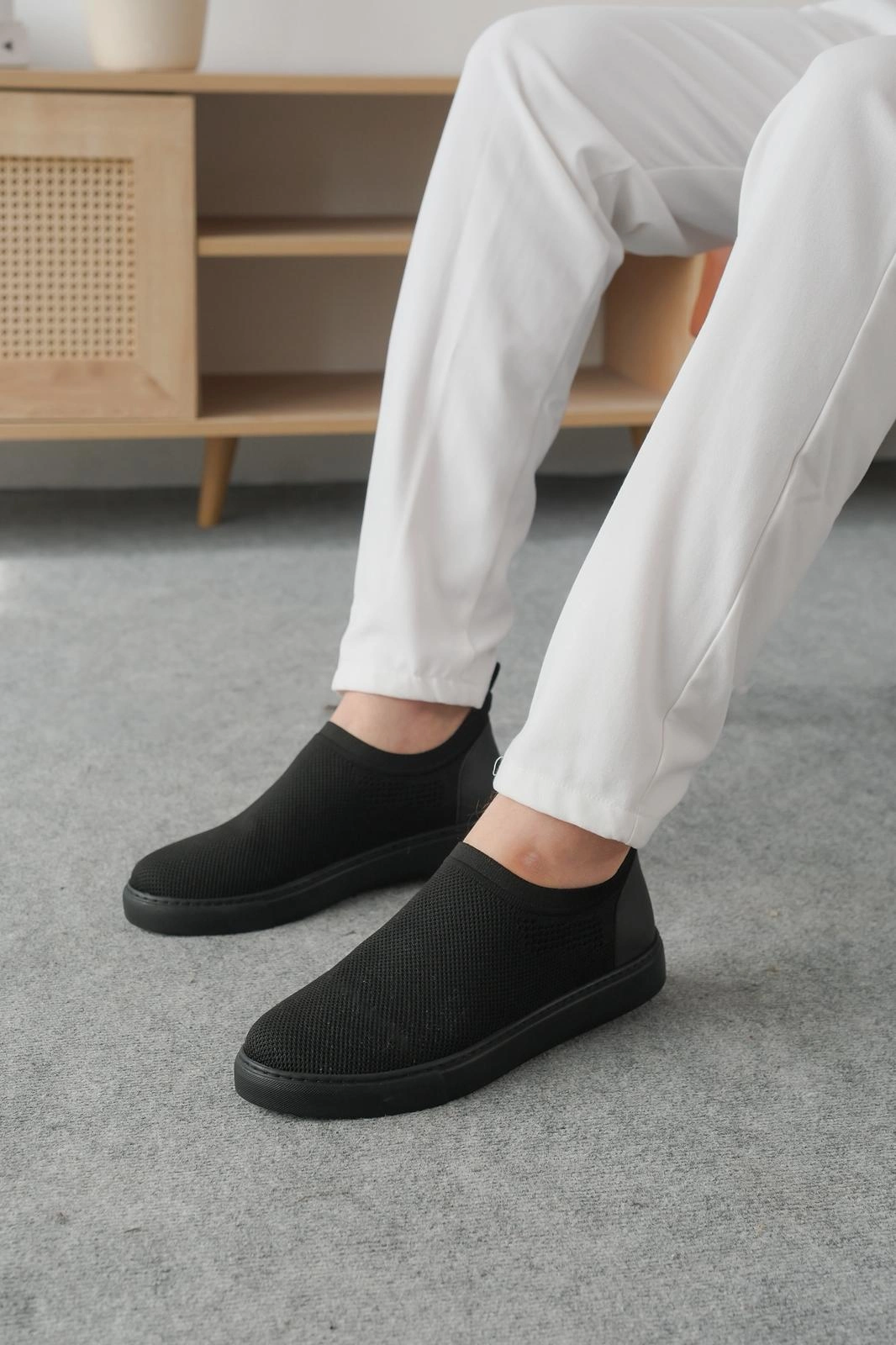 ZRK-106 Premium Rahat Slip-On Bağcıksız Triko Erkek Ayakkabı Siyah
