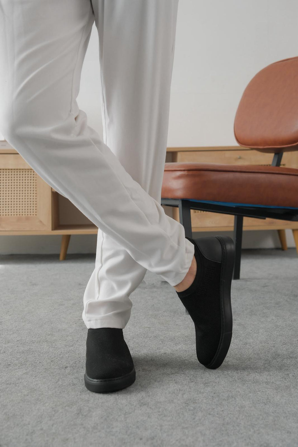 ZRK-X106 Premium Rahat Slip-On Bağcıksız Nefes Alan Triko Erkek Ayakkabı Siyah