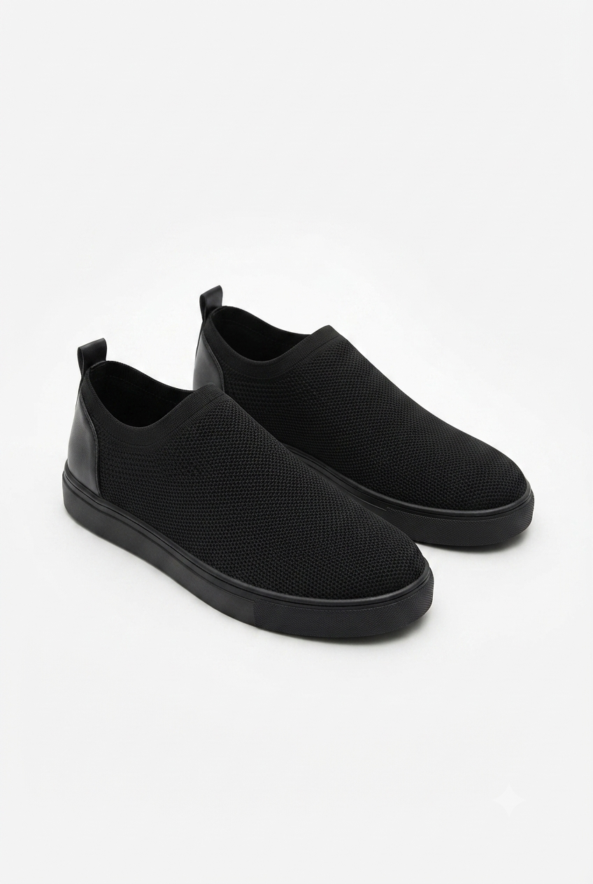 ZRK-X106 Premium Rahat Slip-On Bağcıksız Nefes Alan Triko Erkek Ayakkabı Siyah
