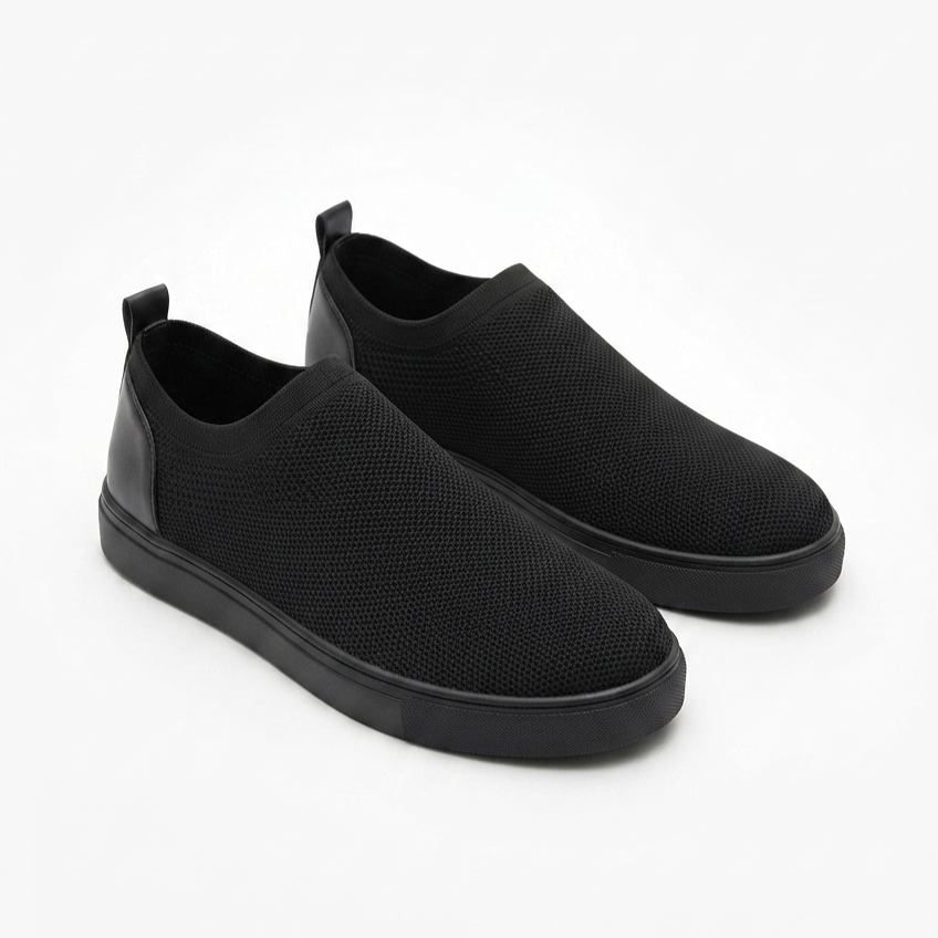 ZRK-X106 Premium Rahat Slip-On Bağcıksız Nefes Alan Triko Erkek Ayakkabı Siyah