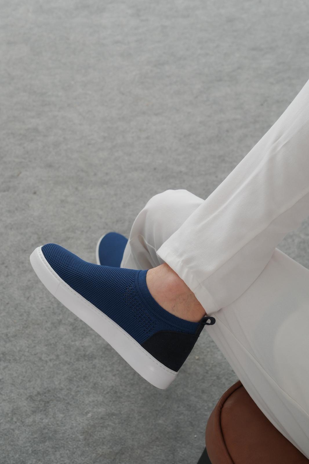 ZRK-X106 Premium Rahat Slip-On Bağcıksız Nefes Alan Triko Erkek Ayakkabı Lacivert