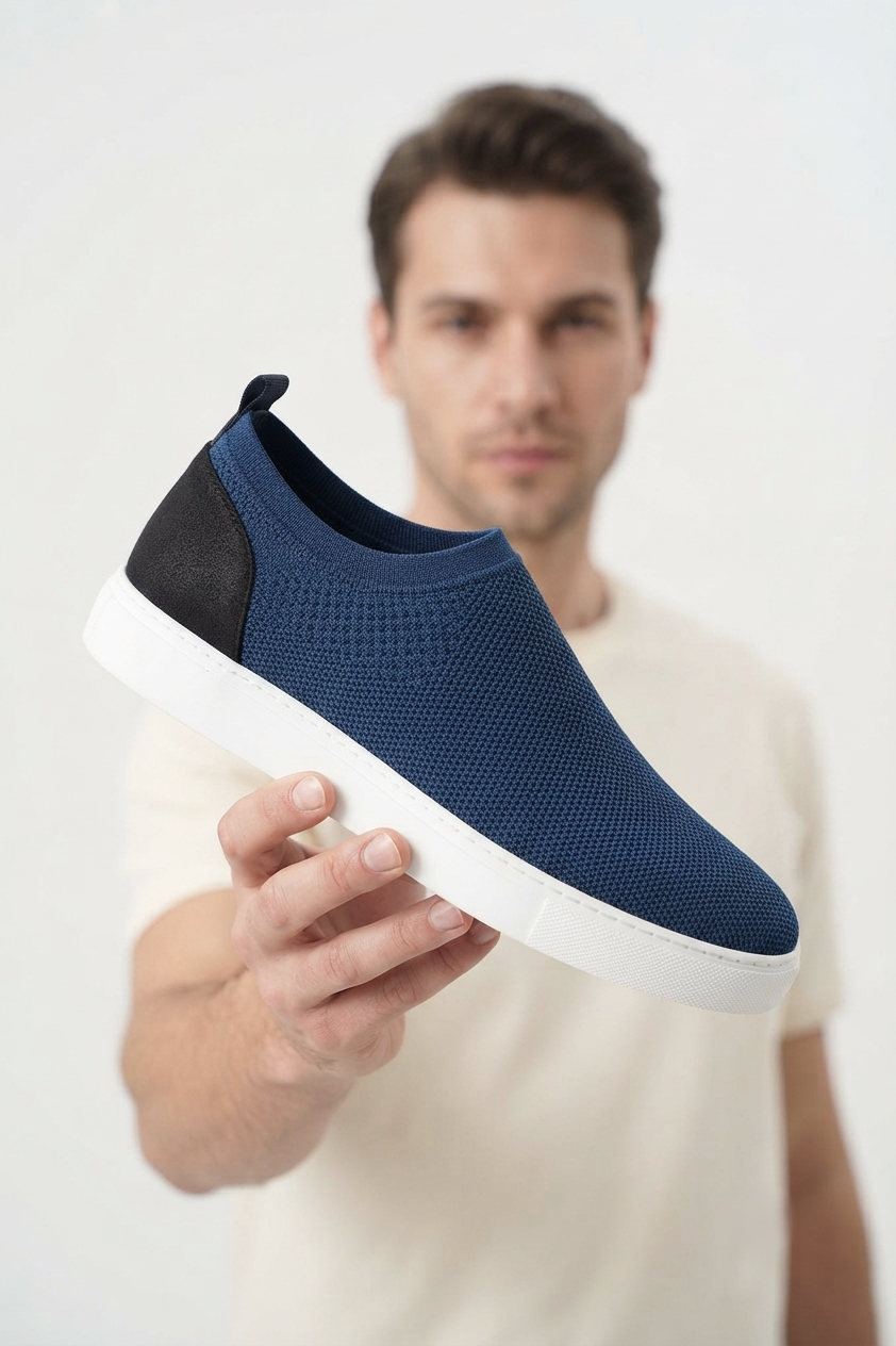ZRK-X106 Premium Rahat Slip-On Bağcıksız Nefes Alan Triko Erkek Ayakkabı Lacivert